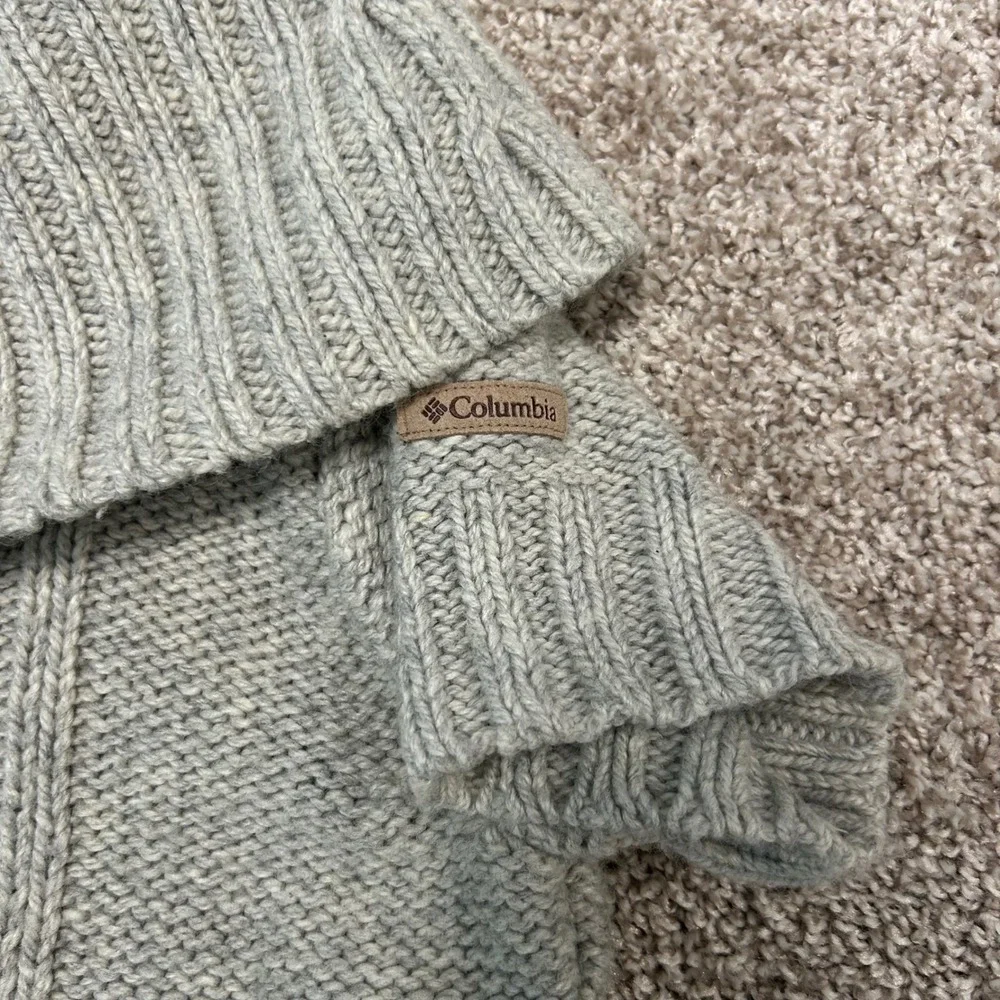 Columbia Wool Blend Gray Cable Knit Off Shoulder Cowl Neck Sweater Women Large